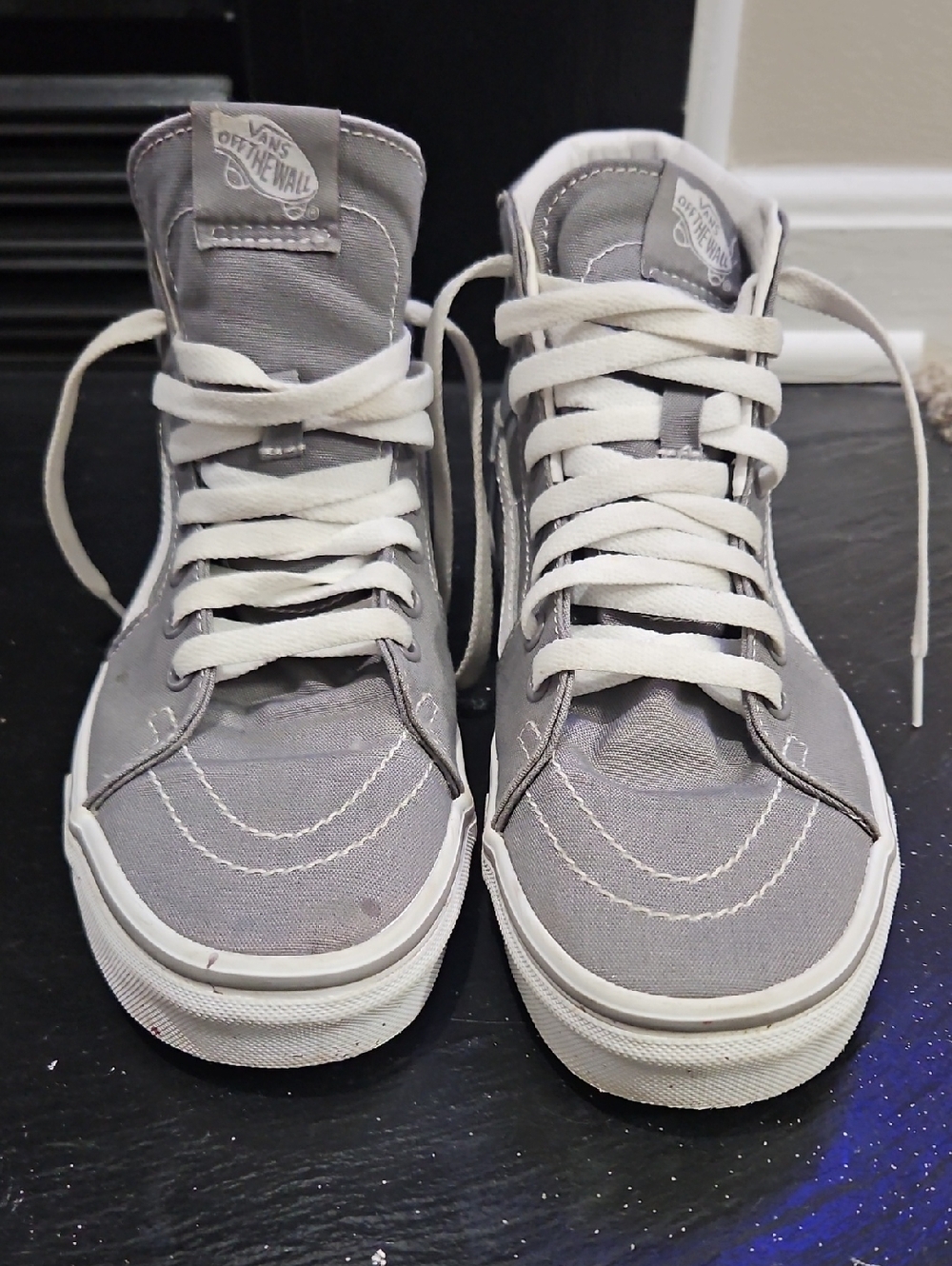 Grey High-Top Canvas Sneakers with White Laces